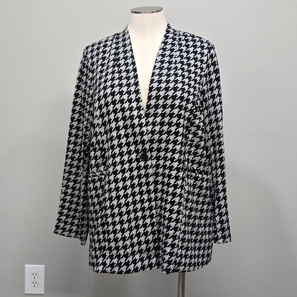 Torrid Houndstooth Blazer Plus Size 4X Longline‎ Ponte Lined Retro Mod Academia